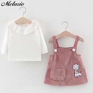 Meleario desenhos animados bebê menina roupa bonito bebê menina roupa conjunto girafa infantil menina roupas terno primavera outono t-shirt vestido conjunto 210412