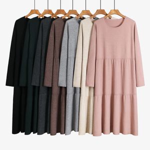 Büro Damen Lange Strick Frauen Gerade Pullover Kleid Dicke Warme O hals A-linie es Herbst Winter Pullover Midi übergroßen 210420