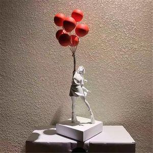 Luksusowy Balon Dziewczyna Posągi Banksy Latające Balony Dziewczyna Sztuka Rzeźba Żywica Rzemiosła Dekoracji Domu Boże Narodzenie Prezent 57cm 220211