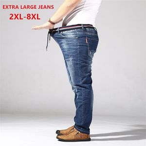 Distressed stora jeans för män sträcker denimbyxor 6xl 7xl 8xl Big Plus Size Mens Rippade byxor 160kg Male Elastic Jean 211108