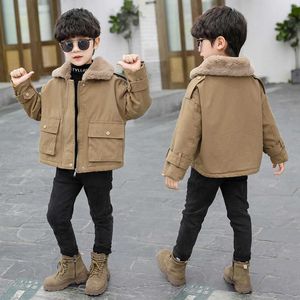 Boys Jacket Autumn Winter 2021 Small Medium-sized Children's Plus Velvet Thickening Large Fur Collar Jacket Foreign Trend H0909