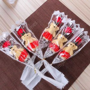 Único Urso Sabonete Flower Bear Simulação Flor Artificial Rosa Rosa Rosa para Valentim Day Party Presite Bouquet Daj204