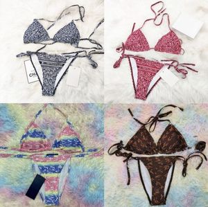 Full Letters Printed Bikini Sets Sexy Women Bathing Suits Swimwear Tie-dye Bikinis Home Textile Designer Swimsuits Soft Sling Swimsuit