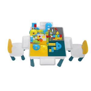 Barnplastbord och stol Set Utbildningsinlärning Spelbord Tidig utbildning Block Montering Toy Stationery Supplies