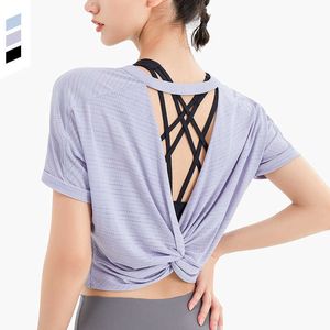 L-027 Summer Sexy Hollow Out Back Womens Tops Casual Fashion Fitness Yoga Suit Loose Breathable Quick Drying Sports T-shirt Training Top Short Sleeve