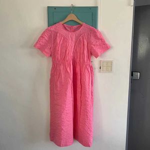 ドレスシックな韓国の夏のカジュアルO首の半袖ピンクの緩いドレス女性vestidos de Mujerファッションレトロシンプルな野生210610