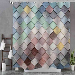 Partition 3D Digital Polyester Printing Curtain Shower Waterproof Fabric Bathroom Hook Pure Large Wide Bathing Cover Curtains 210402