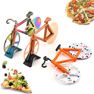 Steel Nierdzewna Pizza Cutter Kuchnia Narzędzie Do Pieczenia Rowerowe Dual Bike Pizza Nóż Kreatywny Narzędzia do gotowania Długość 18.5cm XG0448