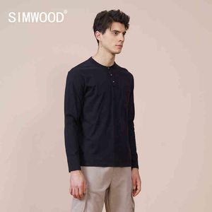 Simwood 2021 Höst Ny 100% Bomull Långärmad Henley T-shirt Bekvämlig Slim Fit Tshirt Högkvalitativa Grundläggande Tops SJ131088 G1229