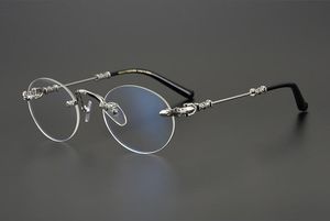 Luksusowy projekt Retro Vintage Okrągły bezbarwne ramki Moda Ultralight Titanium Unisex Plano Eyeglasses 52-25-140Presics Glasss Equsite Metal Logo Fullset CAS
