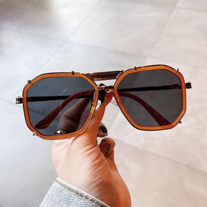 Óculos de sol Moda Polígono Quadrado Mulheres Retro Clear Anti-Blu-Ray Glasses Quadro Homens Duplo Bridges Sun Shades UV400