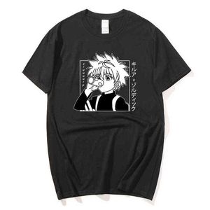 Homens mulheres t-shirt tops kawaii caçador x caçador tshirt killua zoldyck t-shirt t-shirt pescoço montado macio anime manga camiseta roupa g1217