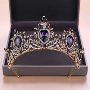 KMVEXO 2019 New Baroque Purple Crystal Tiara Crown Bridal Hair Accessories Brides Tiaras Wedding Headpiece Princess Queen Diadem H0827