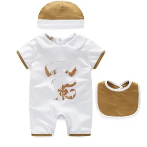 Neugeborenen Baumwolle 3 teile/satz Baby Strampler Sommer Baby Mädchen Kleidung Cartoon ClothesShort ärmeln Puppe Kragen Infant Overalls Mädchen Kleidung