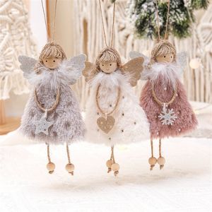 Julgransdekorationer Plysch Angel Doll Girl Pendant Navidad Nyår Xmas Hängande Ornaments Kids Gift Phjk2110