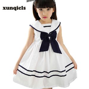 Baby Girls Dress Bowknot Kids Sailor Dresses Ärmlös Bomull Sommar Barn Flicka Kläder Q0716