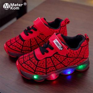 Boyut 21-35 Bebek Işıkları Ile LED Ayakkabı Örgü Bebek Ayakkabıları Çocuklar Için Boys Aydınlık Kız Bebek Ayakkabıları Çocuklar Için Parlayan Sneakers 211.022