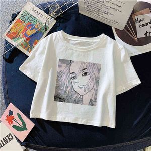 2021 Tóquio Vingadores Anime Mulheres T-Shirt Feminino Casual Tops Tee Girl Camiseta Mujer Roupas Moda Crop Top Manga Curta G220228