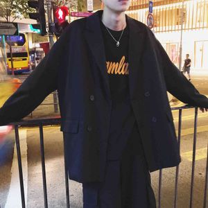 Spring Men's Fashion Trend Suit Jacket Outerwear Long Sleeve Loose Casual Black/grey Color Loose Suit Coats Blazer M-XL 210524
