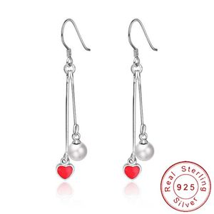 Orecchini a forma di cuore piccolo in vero argento sterling 925 con catena appesa minimo rosso pendente orecchino Brincos Perola Pendientes SE058 Hoop Huggie