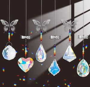 AB Color Crystal Sun Catcher Garden Decoration Window Lawn Butterfly Dragonfly Hanging Prism Rainbow Maker Beaded Charms Chandelier Pendant