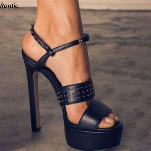 Rontic New Arrival Mulheres Plataforma Sandálias Sandálias Sexy Stiletto Heels Open Tee Black Night Club Shoes Tamanho 5-20
