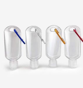 2022 Ny 50ml Tom Refillerbar flaska med nyckelring Hook Rensa transparenta plasthands sanitizerflaskor för resor