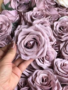 Decoratieve bloemen kransen 10 stks licht stoffige roos mauve zijde hoofd kunstmatige bloem nep in bulk voor bruiloft DIY woondecoratie