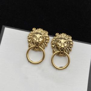 New Product High Quality Bronze Gold Plated Earrings Retro Fashion Design Lion Earrings Round Jewelry Supply linkA