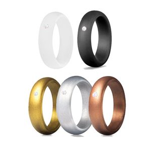 5.7mm 1 Set Women Silicone Rings Hypoallergenic Flexible Engagement Wedding Band Antibacterial Rubber Finger Ring Sports Jewelry