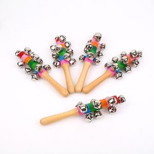 Wholesale wooden christmas toys resale online - Wooden Stick New style Jingle Bells Rainbow Hand Shake Sound Bell Rattles Baby Educational Toy cm WQ561 Y2