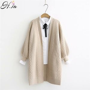 H.Sa Spring Długie Cardigans Kobiety Latarnia Rękaw Otwarty Stitch Luźna sweter Kurtka Odzieżowa Knit Płaszcz 210417