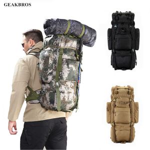 70L Tactical Backpack Outdoor Sports Bag Military Climbing Hiking Camping Hunting Backpack Waterproof Wear-resisting Nylon Bag Q0721