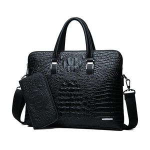 Portföljer Herr Krokodilmönster Designer Alligator PU-läderhandväska Business Office Laptopväska Man Vintage Tote 2021