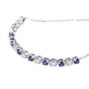 Tianyu Gems 18K Solid White Gold Round Sapphire&Moissanite Diamond Charm Jewelry Wedding Bracelet For Women