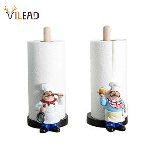 VILEAD 29.5cm Resin Chef Double-Layer Paper Towel Holder Figurines Creative Home Cake Shop Restaurant Crafts Decoration Ornament 210607