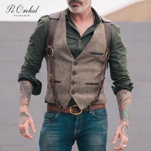 Vintage Mens Vest Formal Waistcoat For Men Fashion Casual Business Groomsmen Wedding Colete Homem