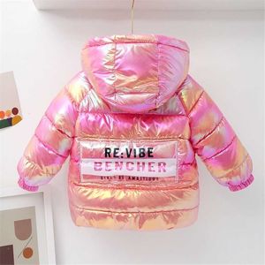 아기 소녀 겨울 자켓 아이들 따뜻한 화려한 코트 어린이 두건이있는 파카 겉옷 Snowsuit 소년 의류 1-7 세 211027