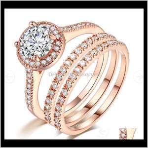 Cluster Drop Delivery 2021 Fashion Exquisite Rose Gold Color Three Pcs Crystal Finger Rings Set For Women Filled Zircon Wedding Party Jewelry