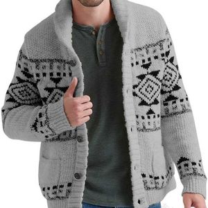 Męskie dzianiny sweter płaszcz geometryczny druk jesień przyciski przyciski kardigan moda klasyczny sweter codziennie męskie ubrania 211221