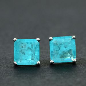 Princess Cut 2CT Paraiba Tourmaline STED Серьги 100% Настоящие 925 Стерлинговые Серебряные Изделия Свадьбы Свадебные Серьги для женщин