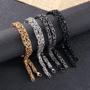 6mm 24 Inch Solid Knot Round Byzantine Link Chain Necklace for Women Men Stainless Steel Jewelry Silver/ Gold/ Black