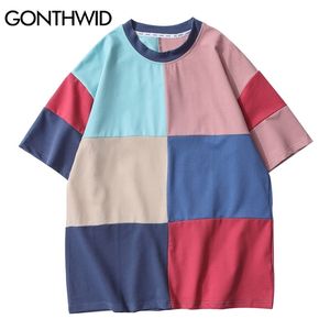 Tees shirts färgblock patchwork streetwear tshirts hajuku hip hop sommar mode casual bomull lös t-shirts toppar 210602