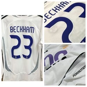 RM 06/07 Match sliten spelare utgåva hemskjorta tröja långa ärmar Beckham Raul Football Custom Patches sponsor