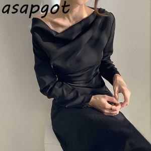 Minimalist Normcore Chic Elegant Slim High Waist Long Sleeve Asymmetrical Dress Women Vestido De Mujer Solid Maxi Bodycon 210610