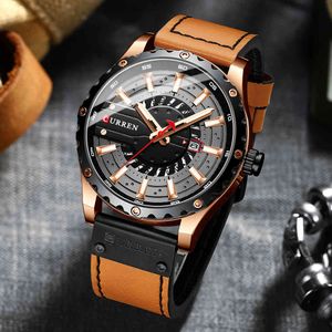 Curren Mens Watches Top Brand Luxury Casual Quartz Leather Wristwatches Business Male Clock with Date and Luminous Hands Q0524