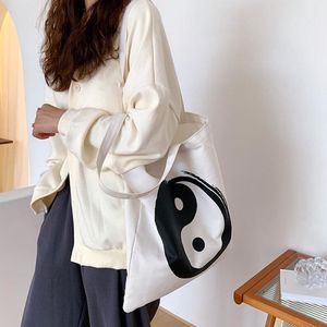 Lagerung Taschen Frauen Casual Leinwand Umhängetasche Tai Chi Druck Handtasche Dame Tote Große Kapazität Einkaufen 2022 Mode