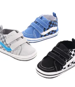 Kids Crib 0-1 Year Old Soft-soled Casual Plaid Indoor Double Magic Sticker Baby Shoes Toddler