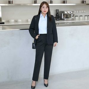 3XL-10XL Plus Size Women's Professional Suit Pants 2-piece Temperament Long-sleeved Ladies Jacket Office Work Clothes Female 210527