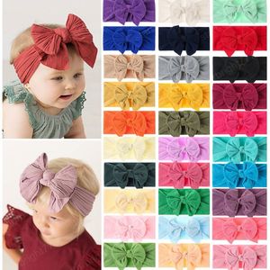 Baby Girl Solid Color Handmade Bowknot Elastic Wide Hairband Soft Comfortable Nylon Headband Clothing Decoration Infant Headwear